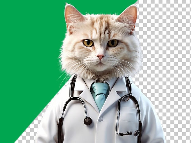 PSD un personaje de dibujos animados en 3d de un gato con un uniforme de médico