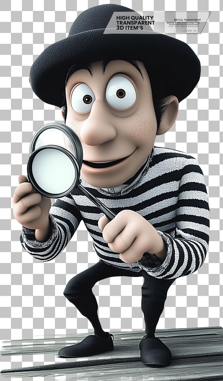 PSD personaje de dibujos animados en 3d de un hombre francés con una camisa a rayas sobre un fondo transparente