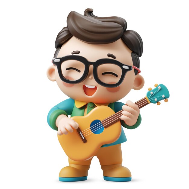 PSD un personaje de dibujos animados en 3d, un hombre tocando la guitarra.