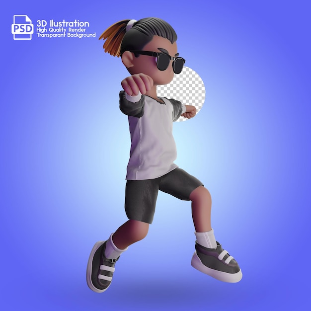 PSD personaje de dibujos animados en 3d posa con gafas