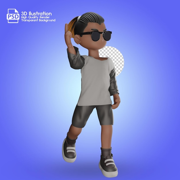 Personaje de dibujos animados en 3d posa con gafas