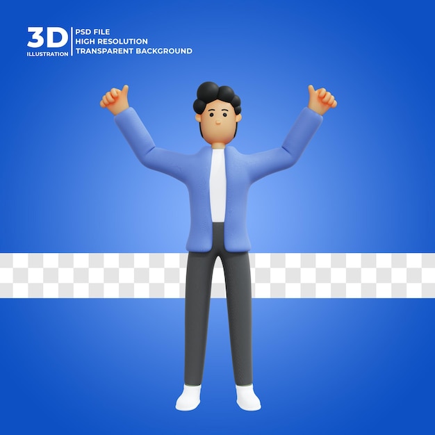 PSD personaje de dibujos animados 3d pose feliz premium psd