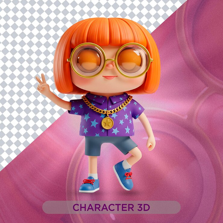 PSD personaje de dibujos animados en 3d con signo de paz y gafas