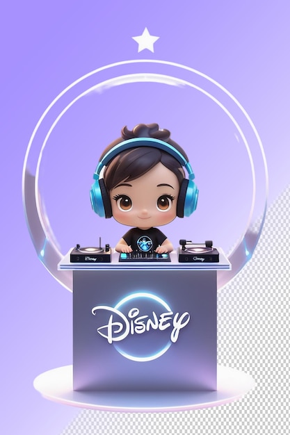 PSD un personaje de dibujos animados con auriculares y un videojuego en la pantalla