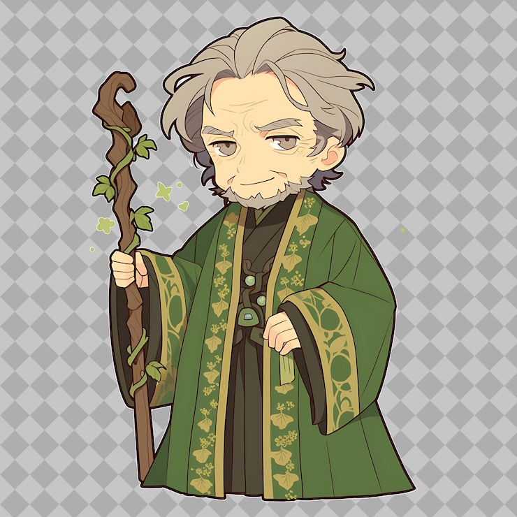 PSD un personaje de dibujos animados con una bata verde y una bata verde