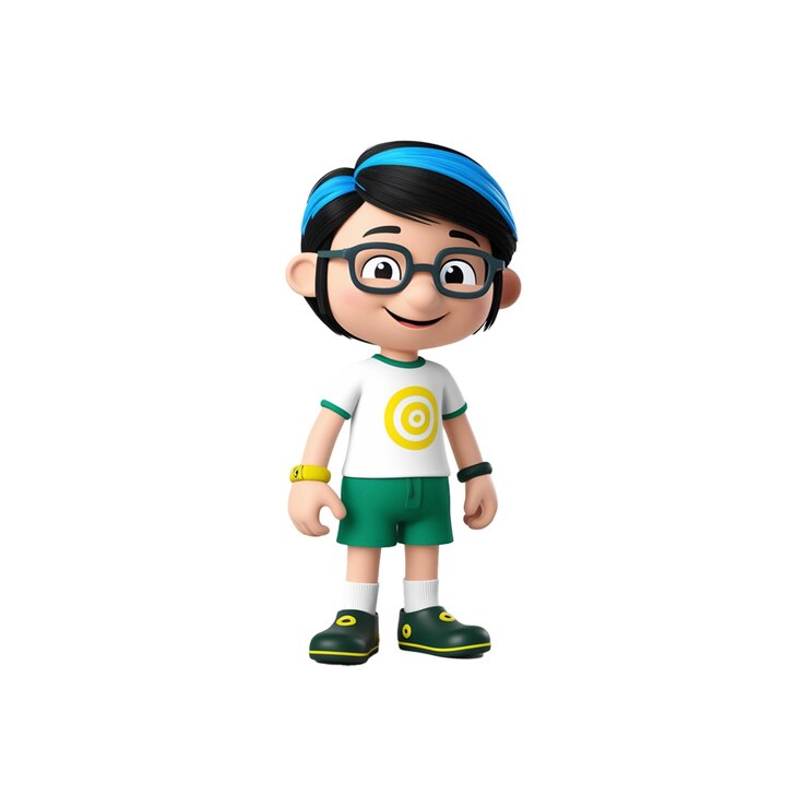 un personaje de dibujos animados con una camiseta amarilla y un logotipo verde en él