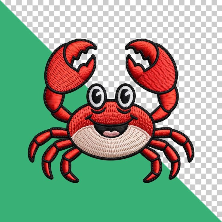 PSD personaje de dibujos animados de cangrejo rojo bordado