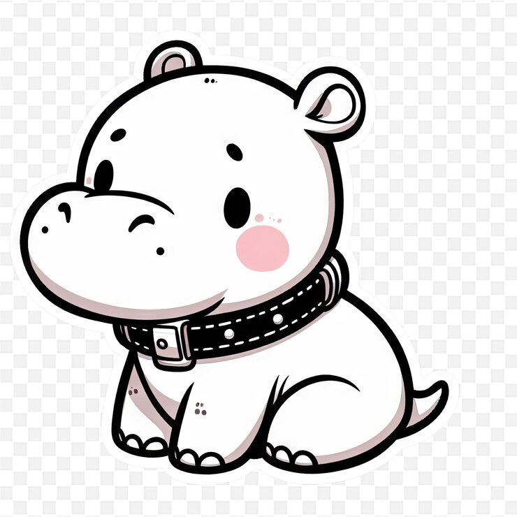 PSD un personaje de dibujos animados con un collar y un collar con un pequeño hipopótamo bonito en él