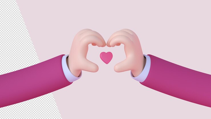 PSD personaje de dibujos animados corazón mano gestos 3d render