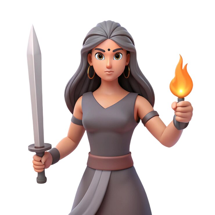 PSD un personaje de dibujos animados con una espada y fuego