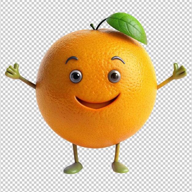 PSD personaje de dibujos animados de frutas naranja en fondo transparente