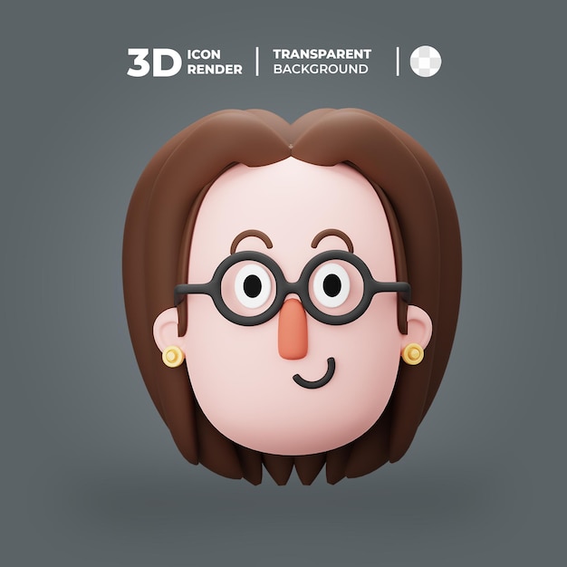 Un personaje de dibujos animados con gafas y un fondo que dice icono 3d.