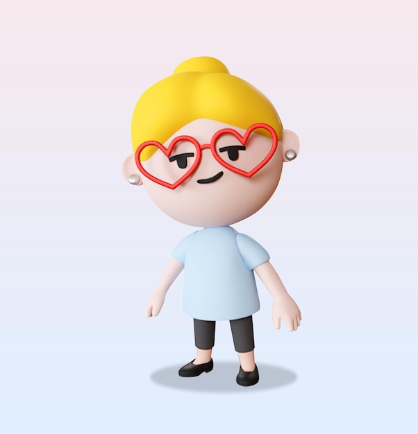Un personaje de dibujos animados con gafas en forma de corazón.