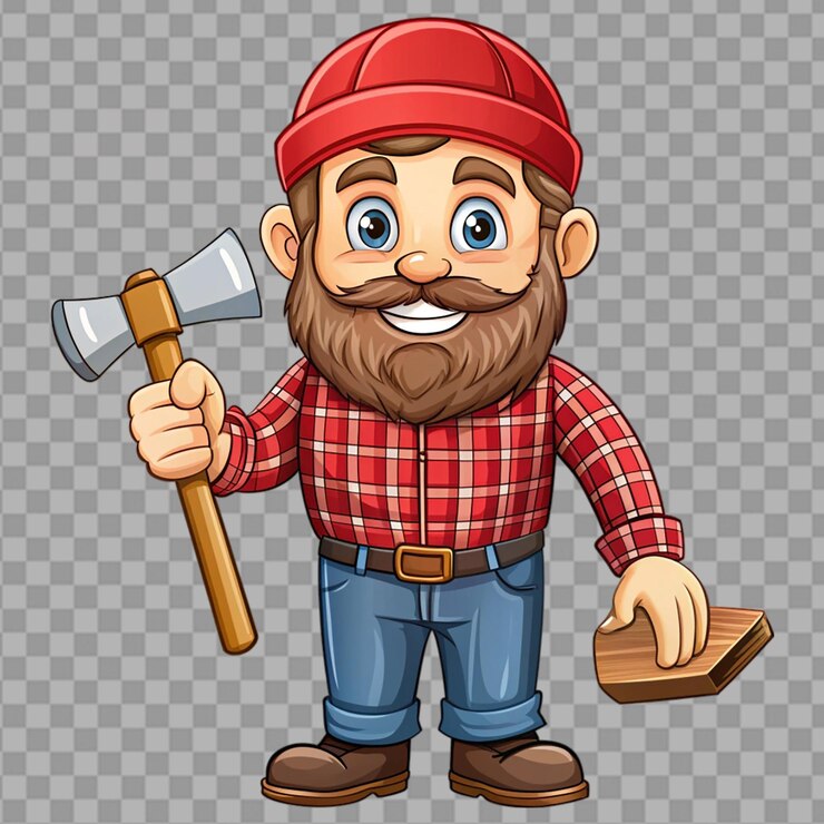 PSD personaje de dibujos animados de leñador aislado en un fondo transparente