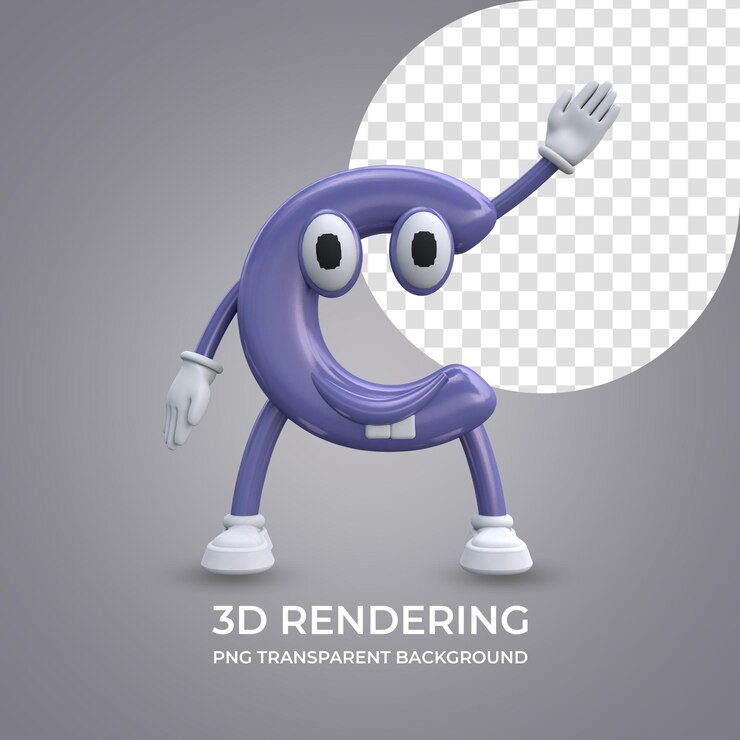 PSD personaje de dibujos animados letra c representación 3d aislado fondo transparente