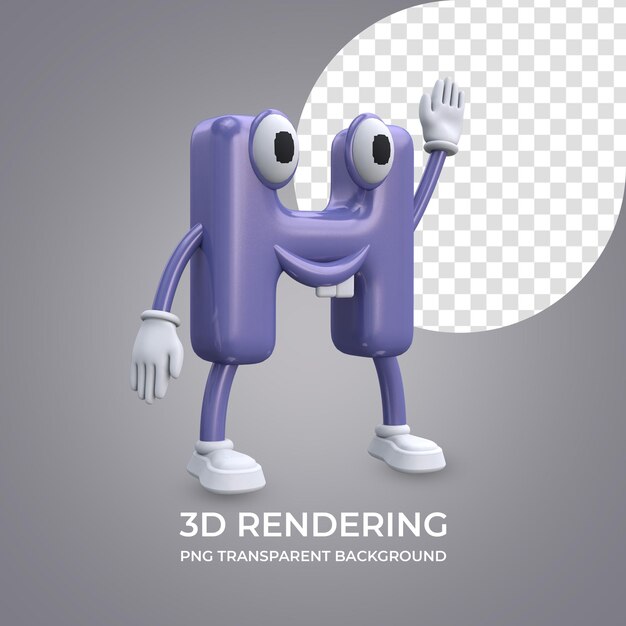 Personaje de dibujos animados Letra H Representación 3d aislado fondo transparente