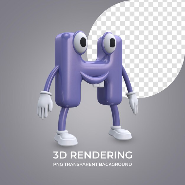 Personaje de dibujos animados Letra H Representación 3d aislado fondo transparente