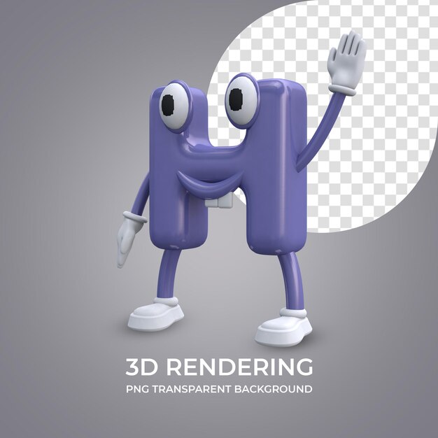 Personaje de dibujos animados Letra H Representación 3d aislado fondo transparente