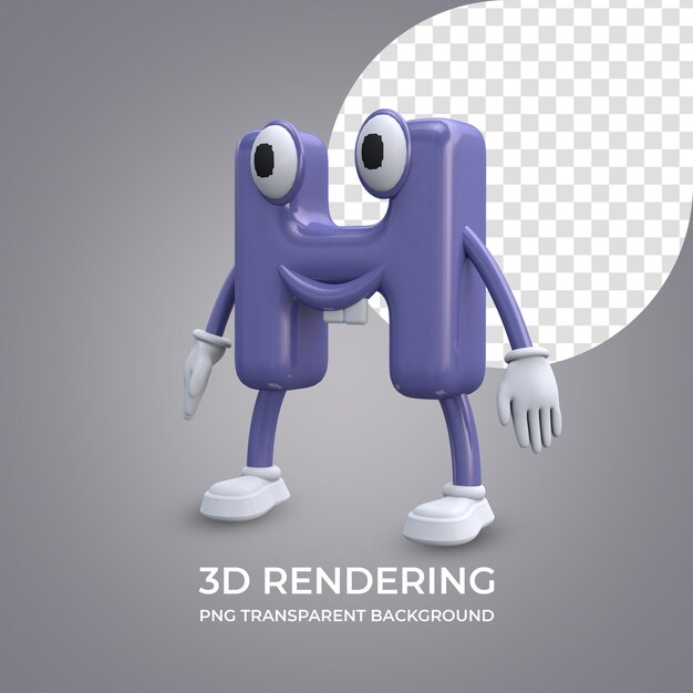 Personaje de dibujos animados Letra H Representación 3d aislado fondo transparente