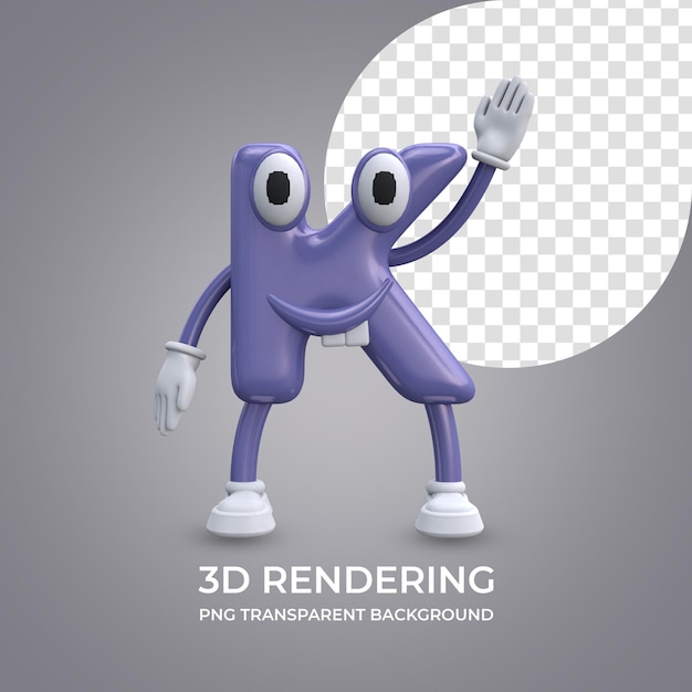 Personaje de dibujos animados Letra K Representación 3d aislado fondo transparente