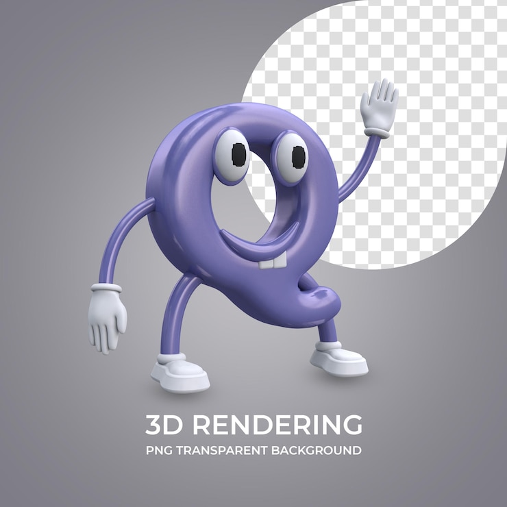 PSD personaje de dibujos animados letra q representación 3d aislado fondo transparente