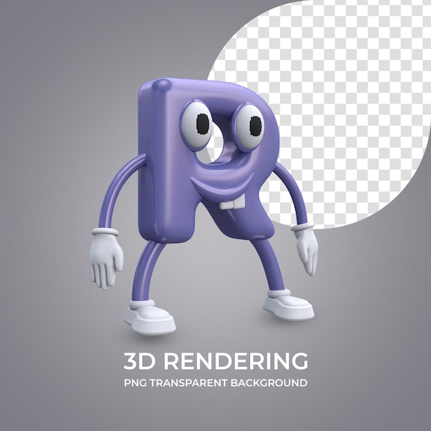 Personaje de dibujos animados Letra R Representación 3d aislado fondo transparente