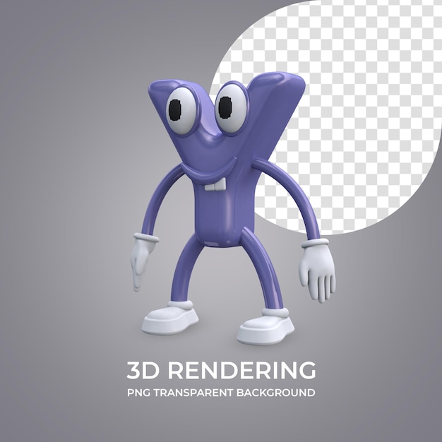 Personaje de dibujos animados Letra Y Representación 3d aislado fondo transparente