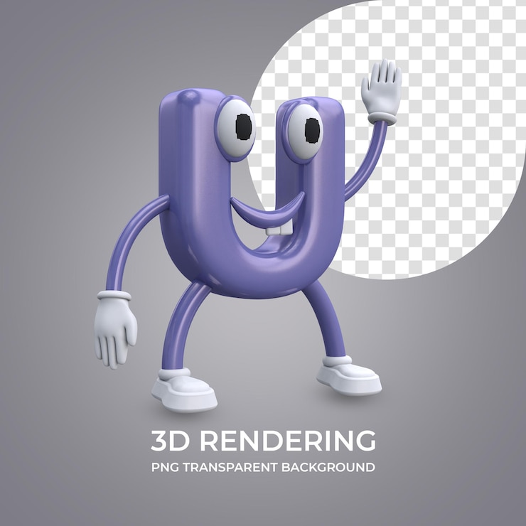 PSD personaje de dibujos animados letra u representación 3d aislado fondo transparente