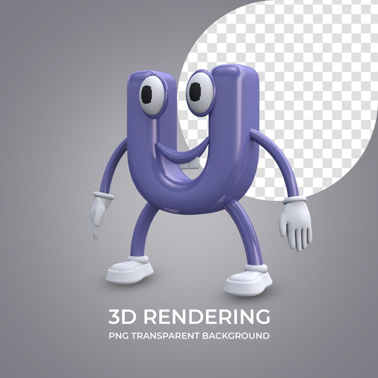 PSD personaje de dibujos animados letra u representación 3d aislado fondo transparente