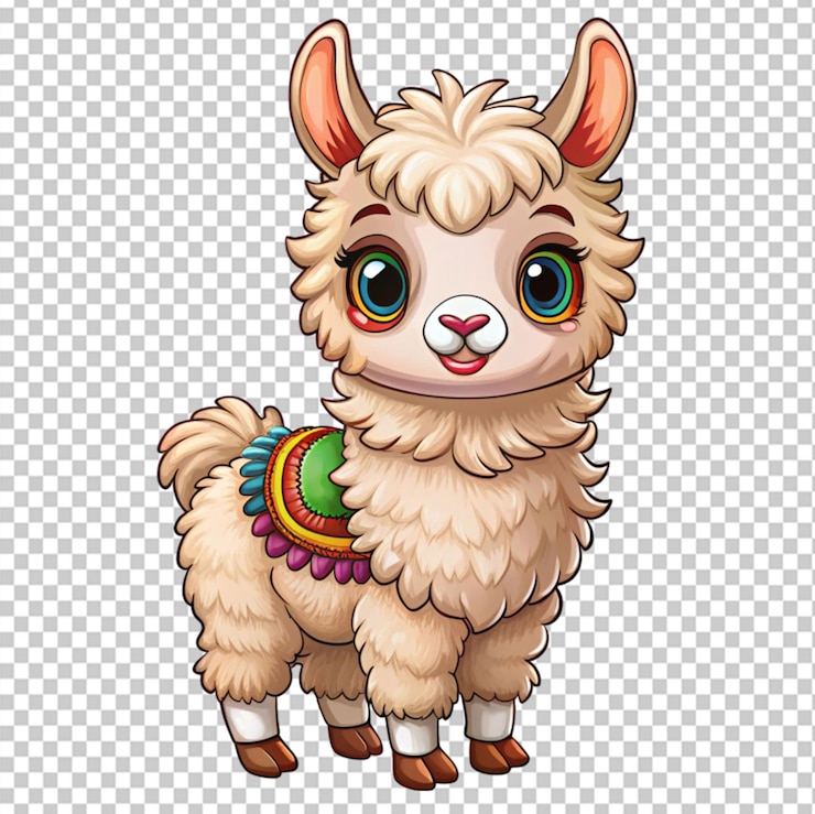 PSD un personaje de dibujos animados lindo de llama en un fondo transparente