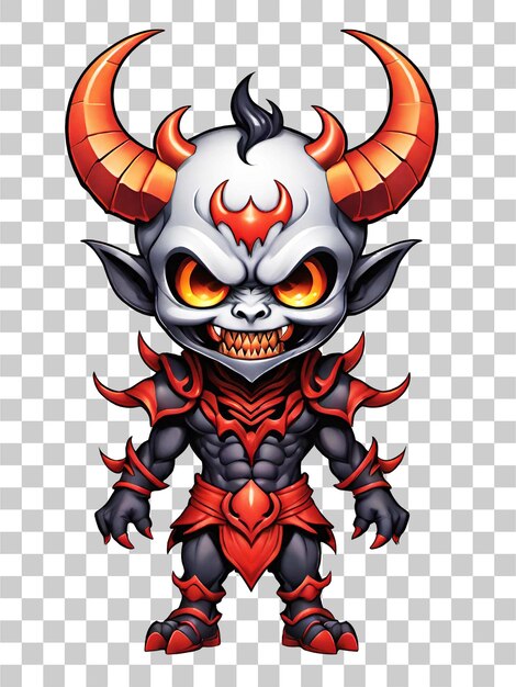 PSD personaje de dibujos animados de la mascota demonio esport con cuernos aislados sobre fondo transparente