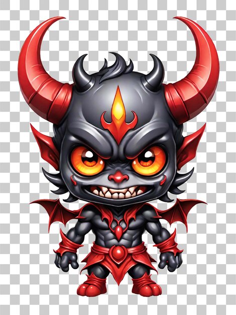 Personaje de dibujos animados de la mascota demonio esport con cuernos aislados sobre fondo transparente