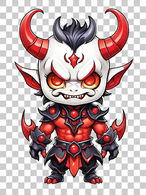 PSD personaje de dibujos animados de la mascota demonio esport con cuernos aislados sobre fondo transparente