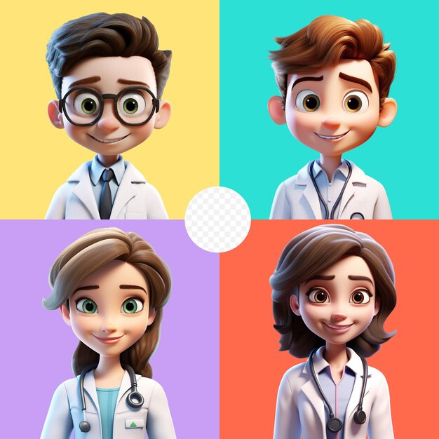 Personaje de dibujos animados médico mujer y hombre