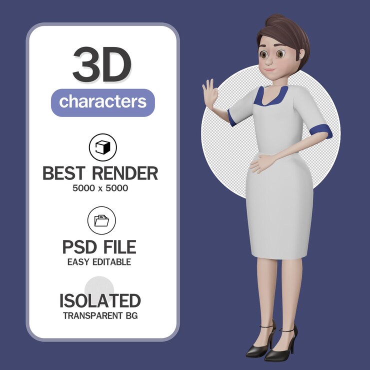 PSD personaje de dibujos animados mujer de negocios joven en traje blanco mostrando ok renderizado 3d