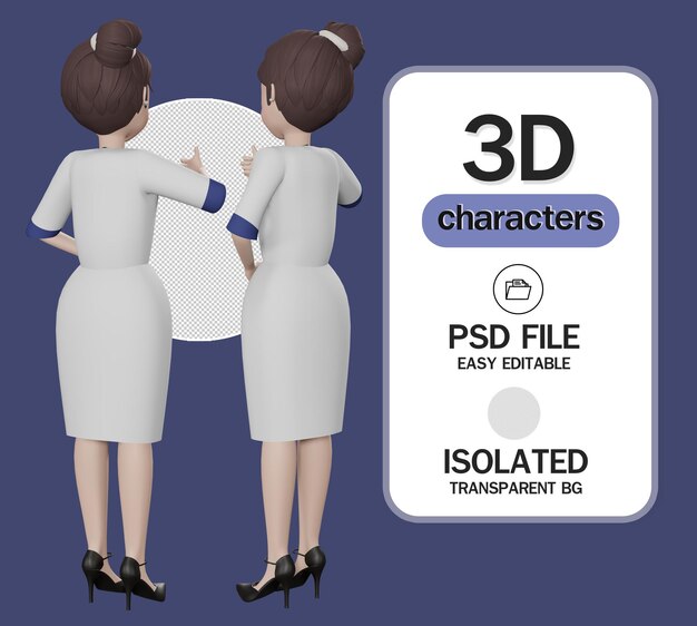 Personaje de dibujos animados mujer de negocios joven en traje blanco mostrando ok renderizado 3d