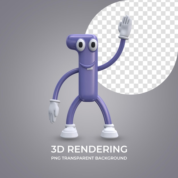 Personaje de dibujos animados Número 1 Representación 3d aislado fondo transparente