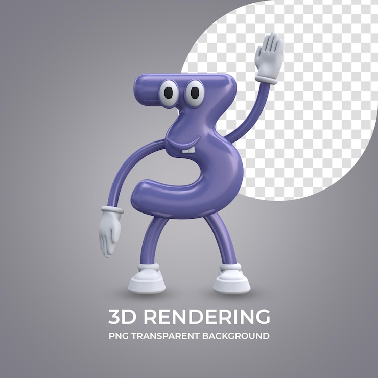 PSD personaje de dibujos animados número 3 representación 3d aislado fondo transparente