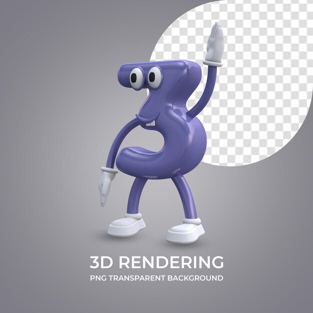 Personaje de dibujos animados número 3 representación 3d aislado fondo transparente