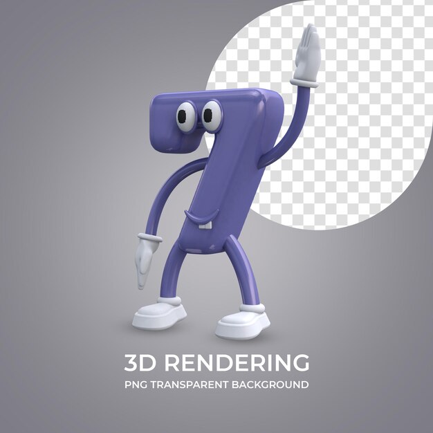 Personaje de dibujos animados número 7 representación 3d aislado fondo transparente