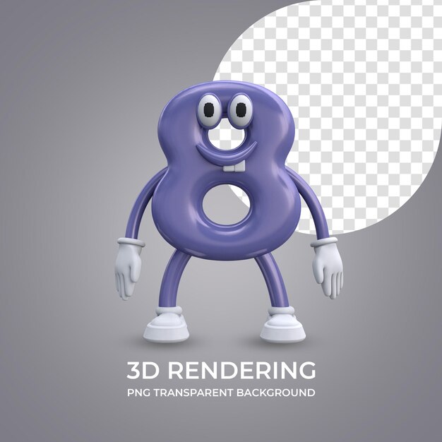 PSD personaje de dibujos animados número 8 representación 3d aislado fondo transparente