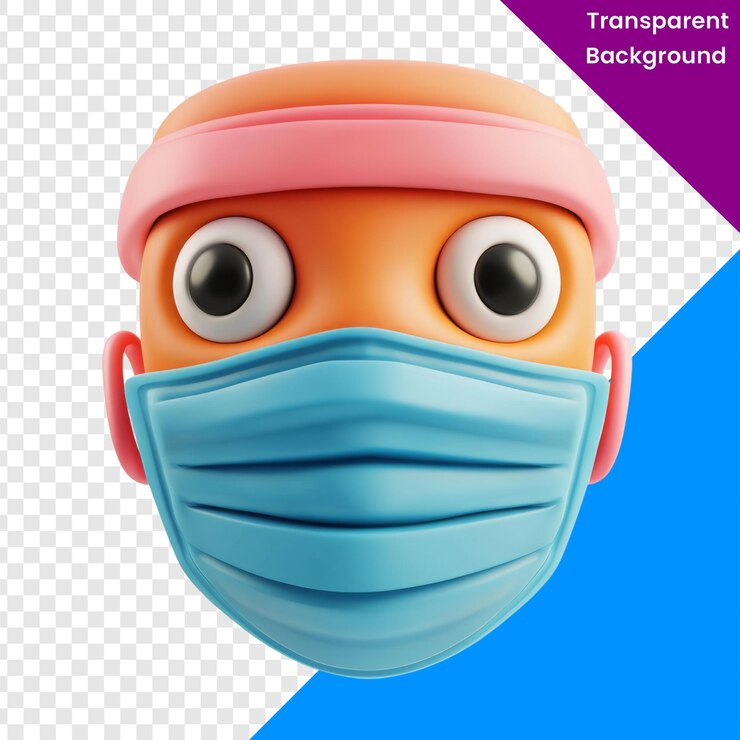 PSD personaje de dibujos animados de png con máscara facial y cinta para la cabeza
