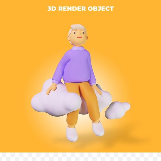 Personaje de dibujos animados de render 3d con nube