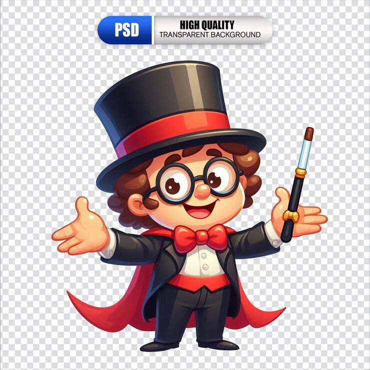 PSD un personaje de dibujos animados con un sombrero y un micrófono