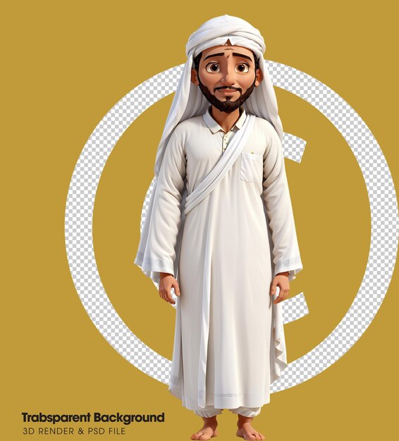 PSD un personaje de dibujos animados vestido con ropa tradicional árabe