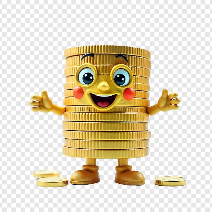 PSD personaje de dinero lindo aislado en un fondo transparente