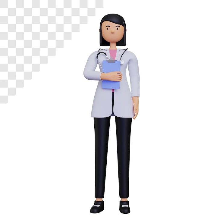 PSD personaje de doctora 3d sosteniendo una nota