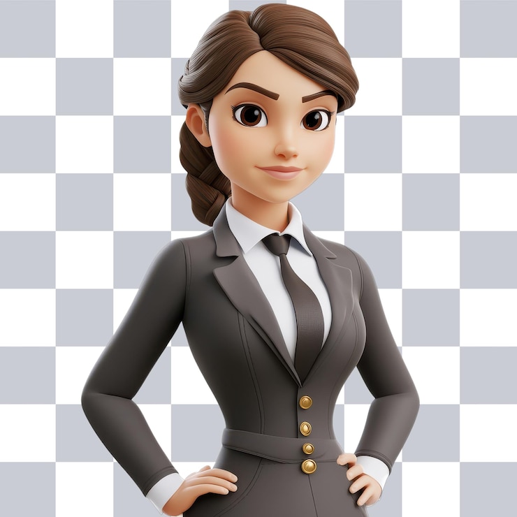 PSD personaje femenino en 3d en disfraz de banquero para uso comercial fondo transparente