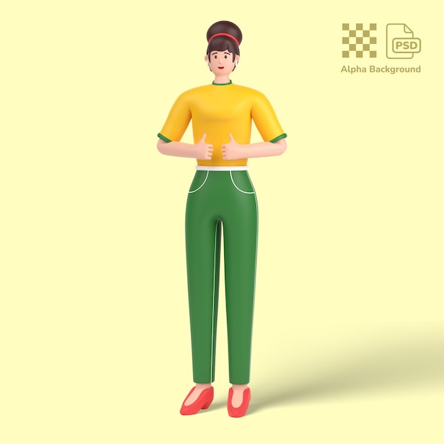 Personaje femenino en 3d que muestra un gesto o un signo de golpes