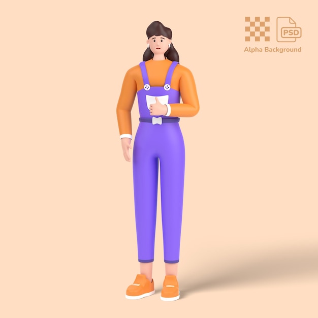 PSD personaje femenino en 3d que muestra un gesto o un signo de golpes